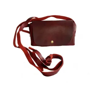 Leather Woman Handbag Red Small Cross Long Cord