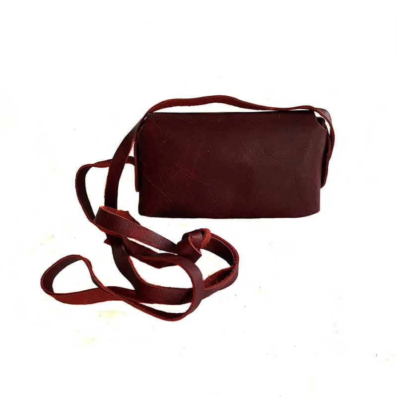 Leather Woman Handbag Red Small Cross Long Cord