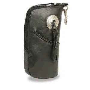 Leather Zippered Eye Glass Case w/ Braiding & Belt Clasp (7.5X6)