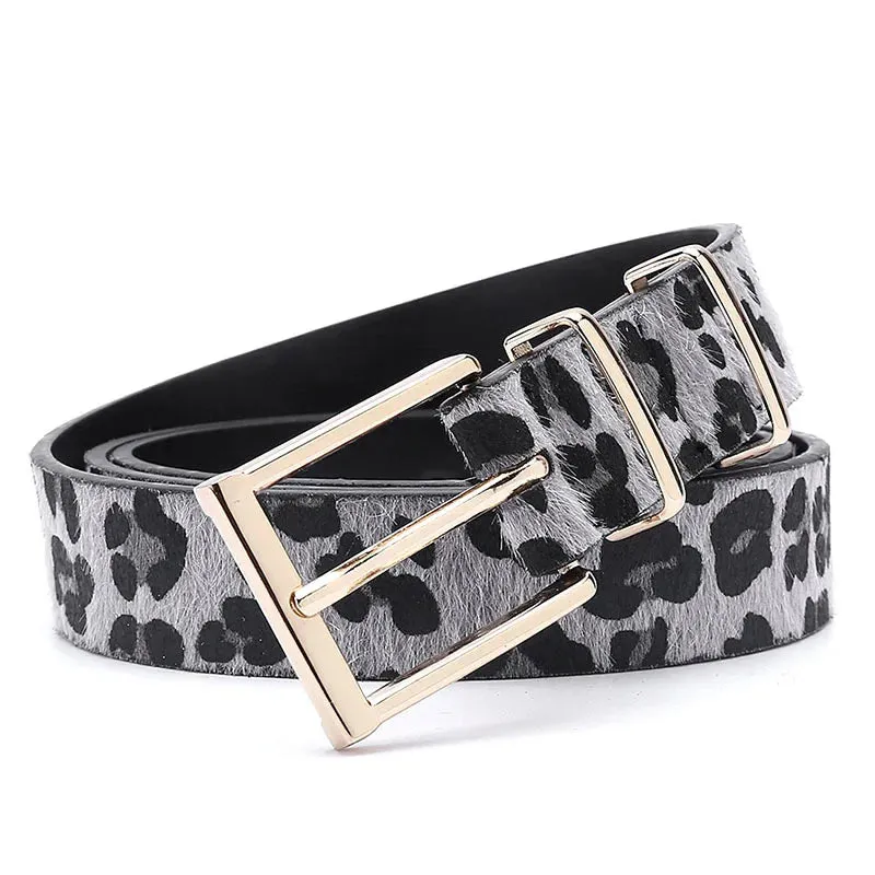 Leopard Pattern Rose Gold Metal Buckle Designer Women Belt