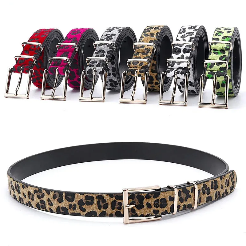 Leopard Pattern Rose Gold Metal Buckle Designer Women Belt