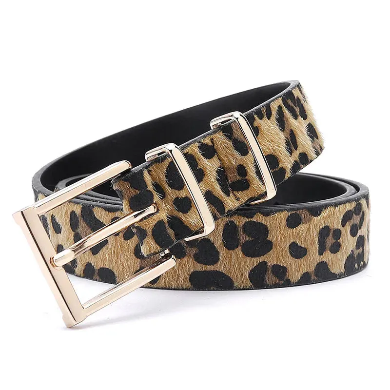 Leopard Pattern Rose Gold Metal Buckle Designer Women Belt