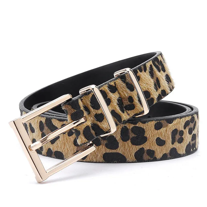 Leopard Pattern Rose Gold Metal Buckle Designer Women Belt