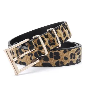 Leopard Pattern Rose Gold Metal Buckle Designer Women Belt