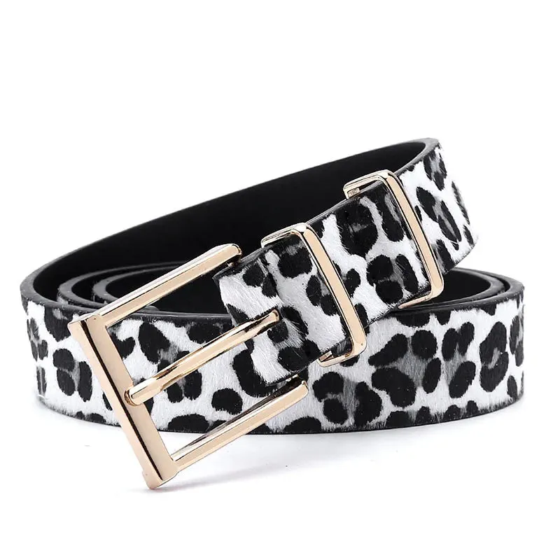Leopard Pattern Rose Gold Metal Buckle Designer Women Belt