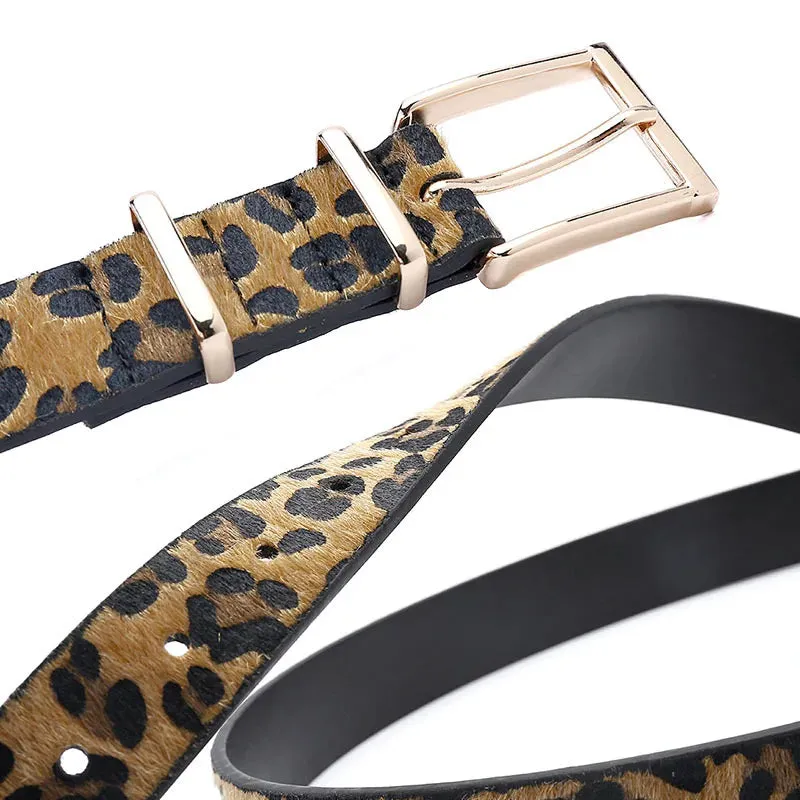 Leopard Pattern Rose Gold Metal Buckle Designer Women Belt