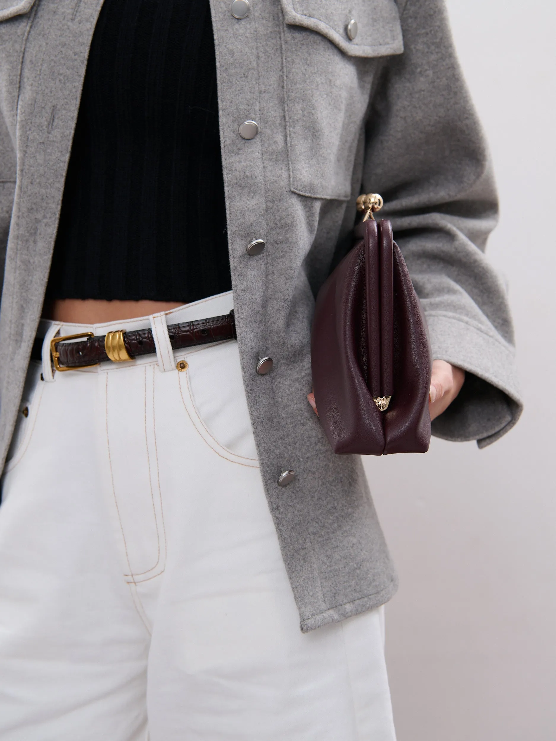 Lesley Skinny Genuine Leather Belt in Wine