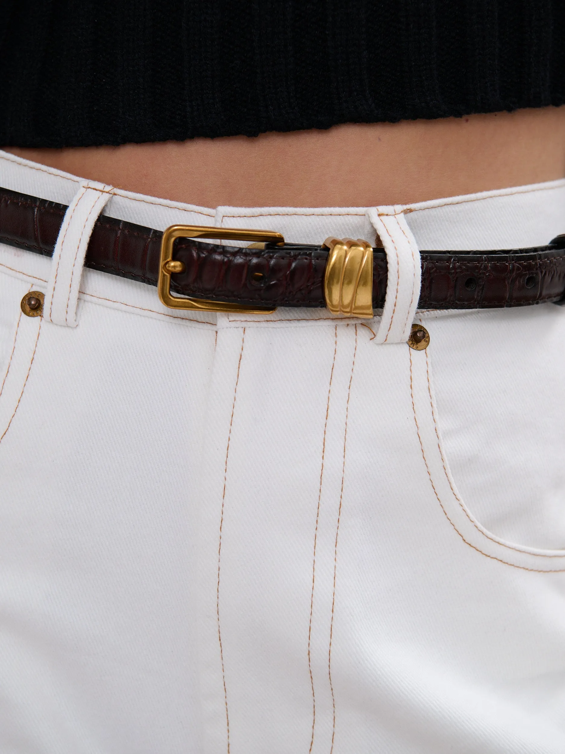 Lesley Skinny Genuine Leather Belt in Wine