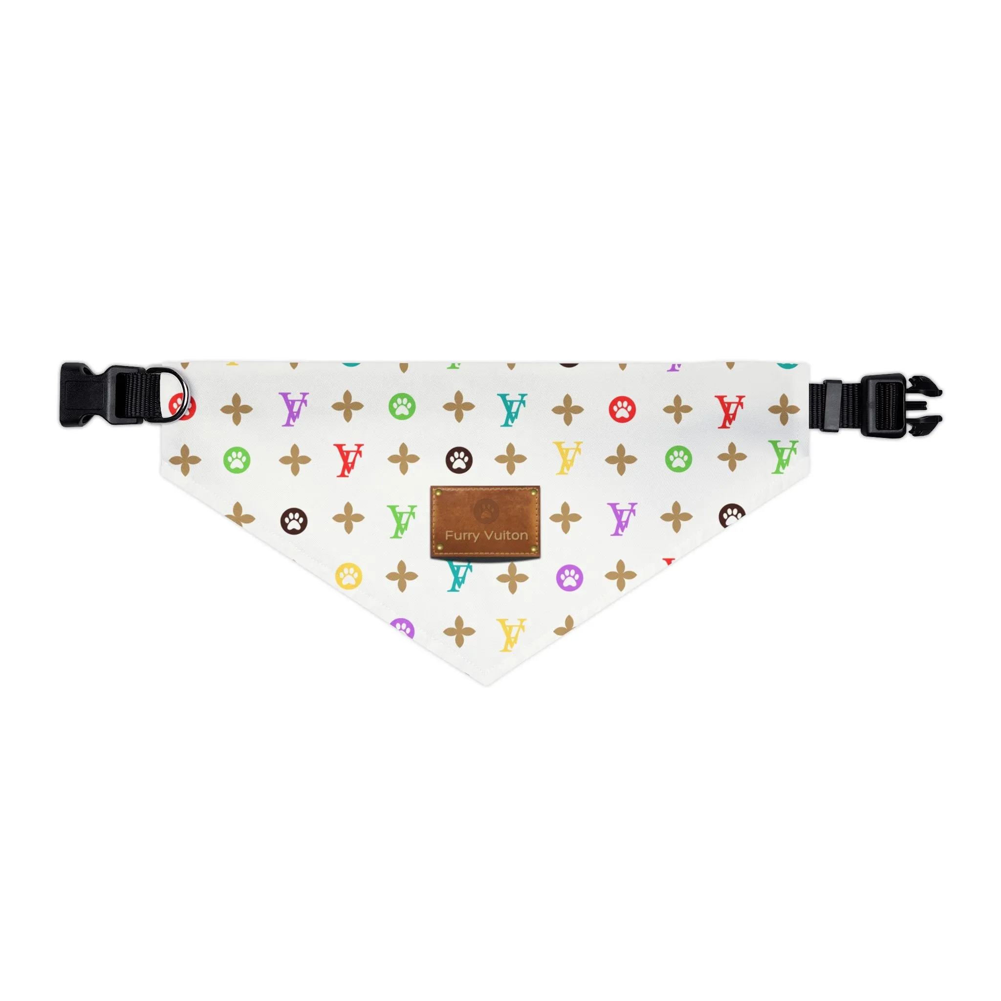 Light Furry Vuiton Faux-Designer Pet Bandana Collar