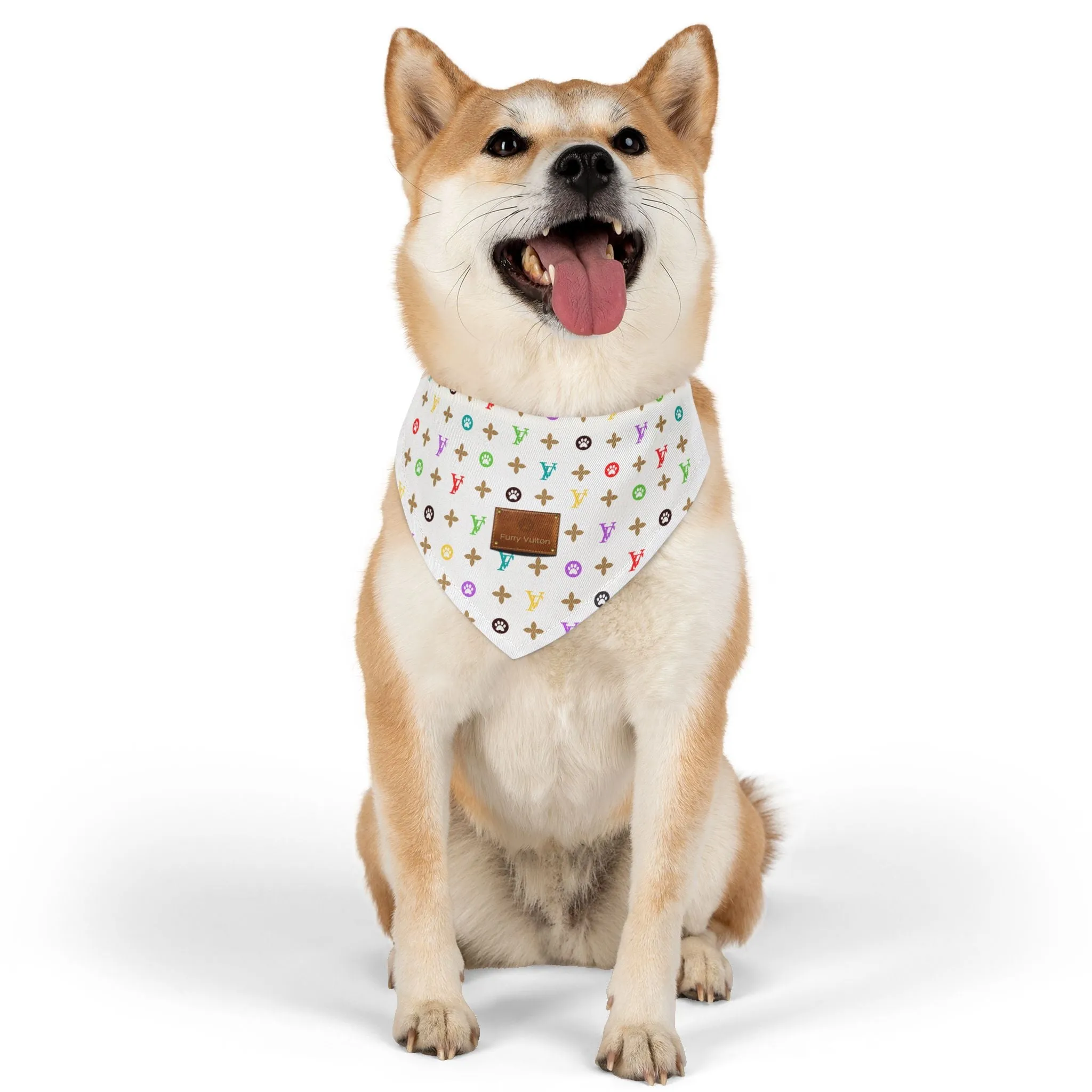 Light Furry Vuiton Faux-Designer Pet Bandana Collar