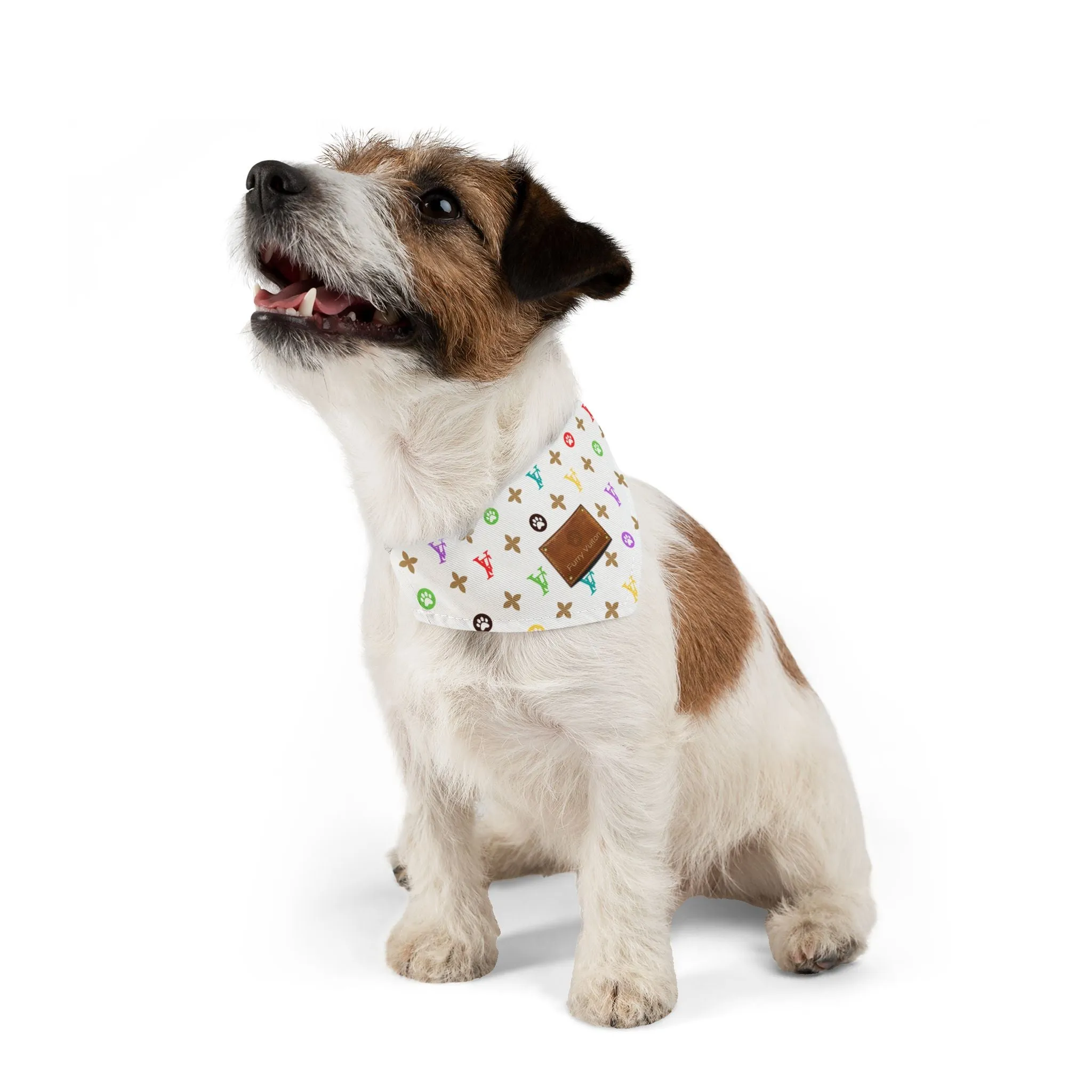 Light Furry Vuiton Faux-Designer Pet Bandana Collar