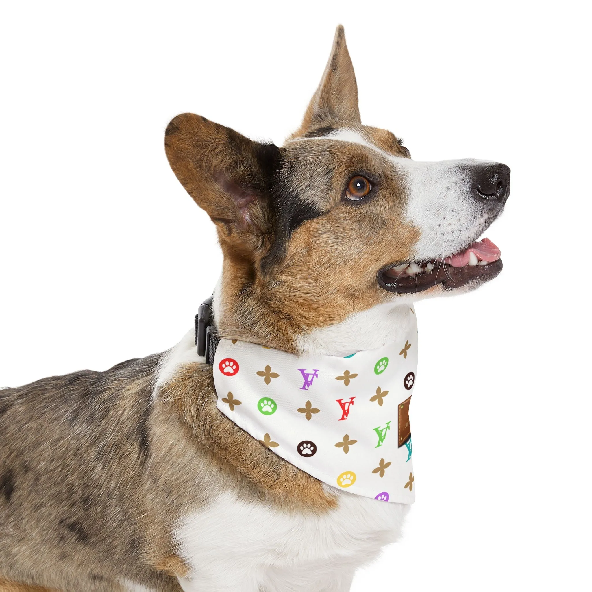 Light Furry Vuiton Faux-Designer Pet Bandana Collar