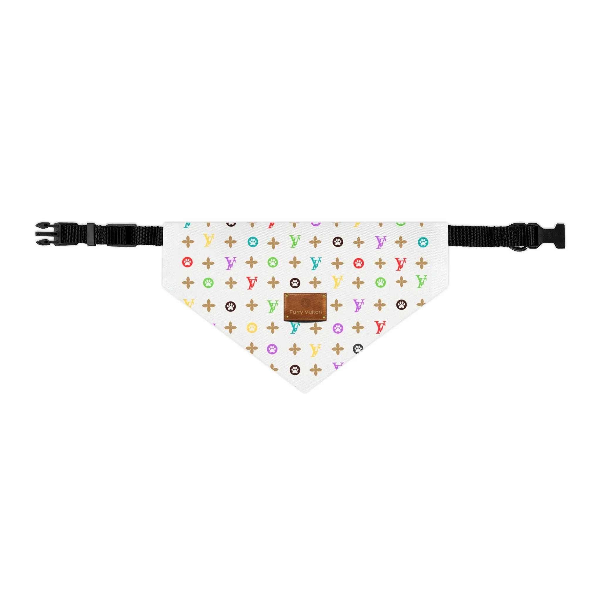 Light Furry Vuiton Faux-Designer Pet Bandana Collar
