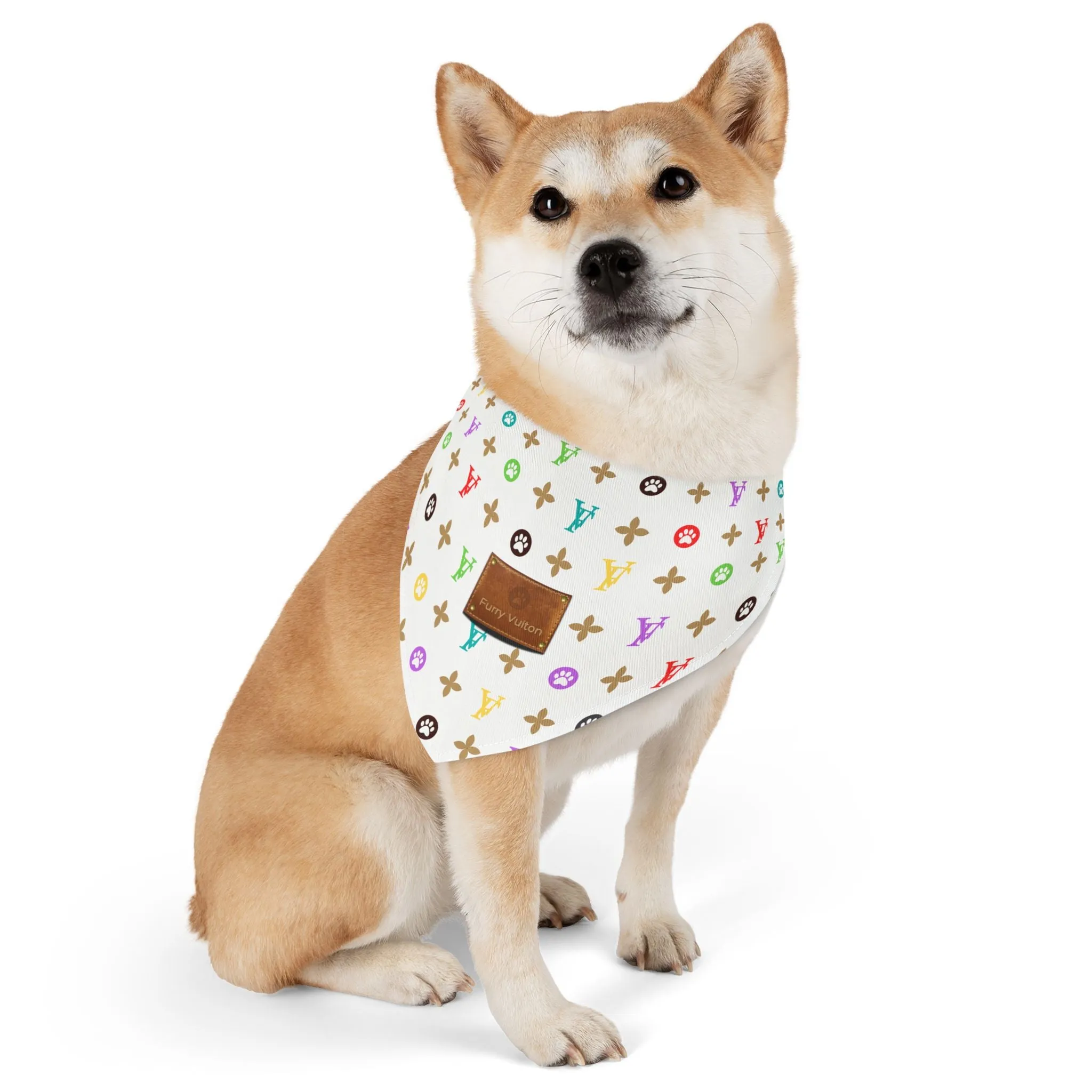Light Furry Vuiton Faux-Designer Pet Bandana Collar