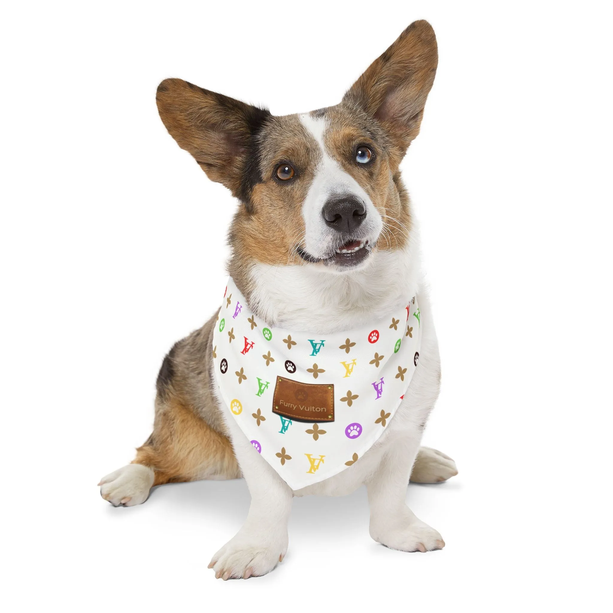 Light Furry Vuiton Faux-Designer Pet Bandana Collar