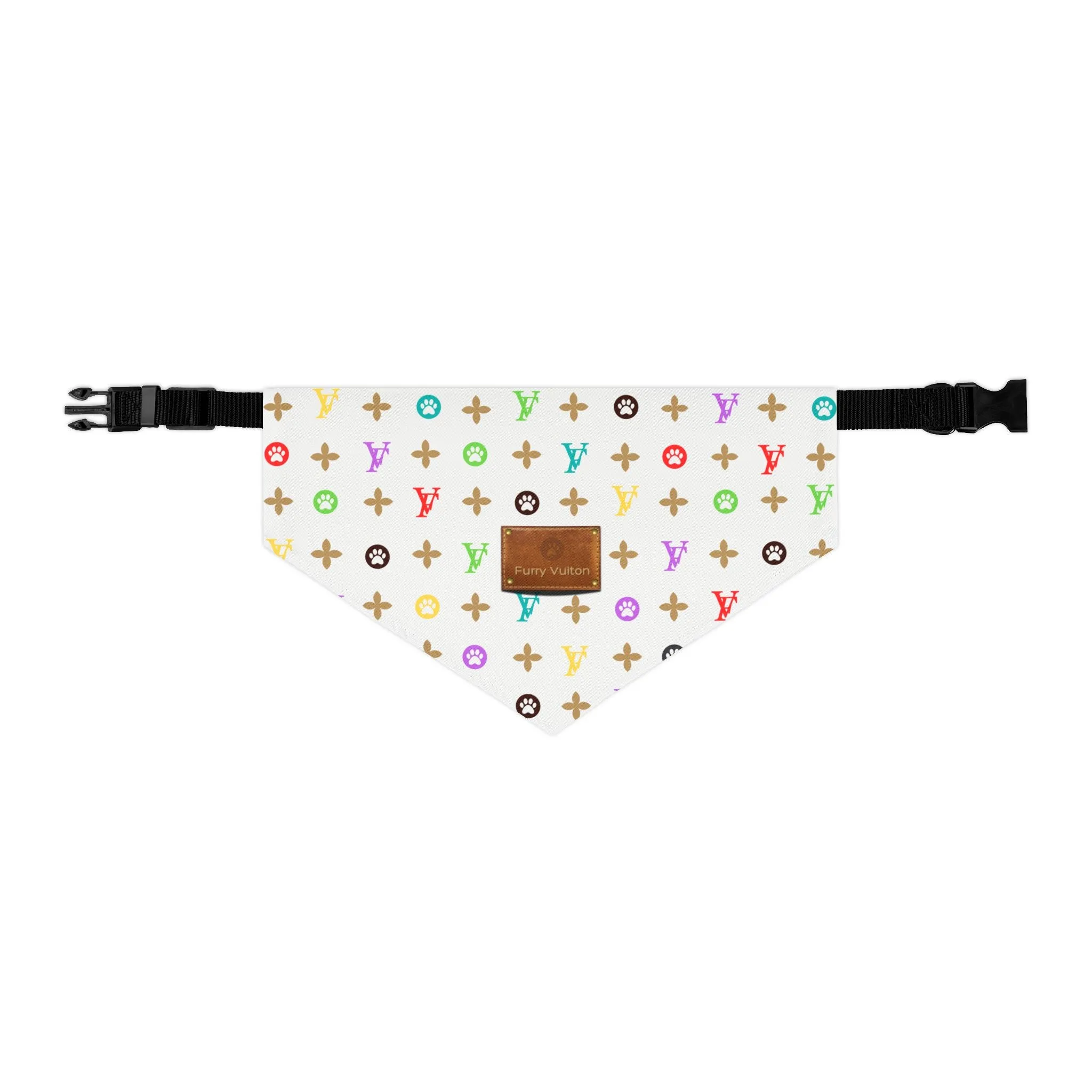 Light Furry Vuiton Faux-Designer Pet Bandana Collar