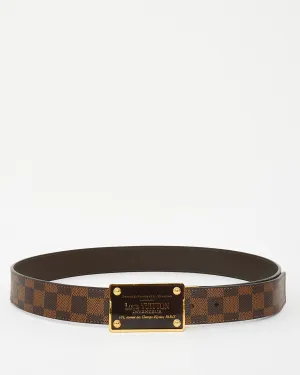 Louis Vuitton Brown Leather & Damier Ebene Canvas Gold Plate Inventeur Reversible Belt - 95/38