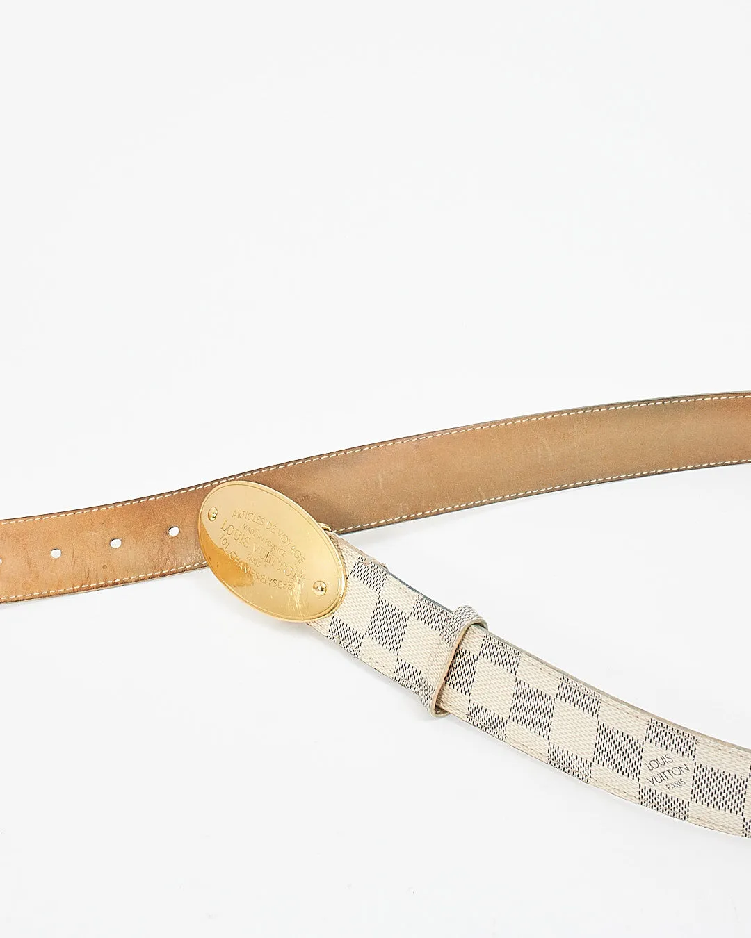 Louis Vuitton Damier Azur Oval Logo Buckle Belt - 90