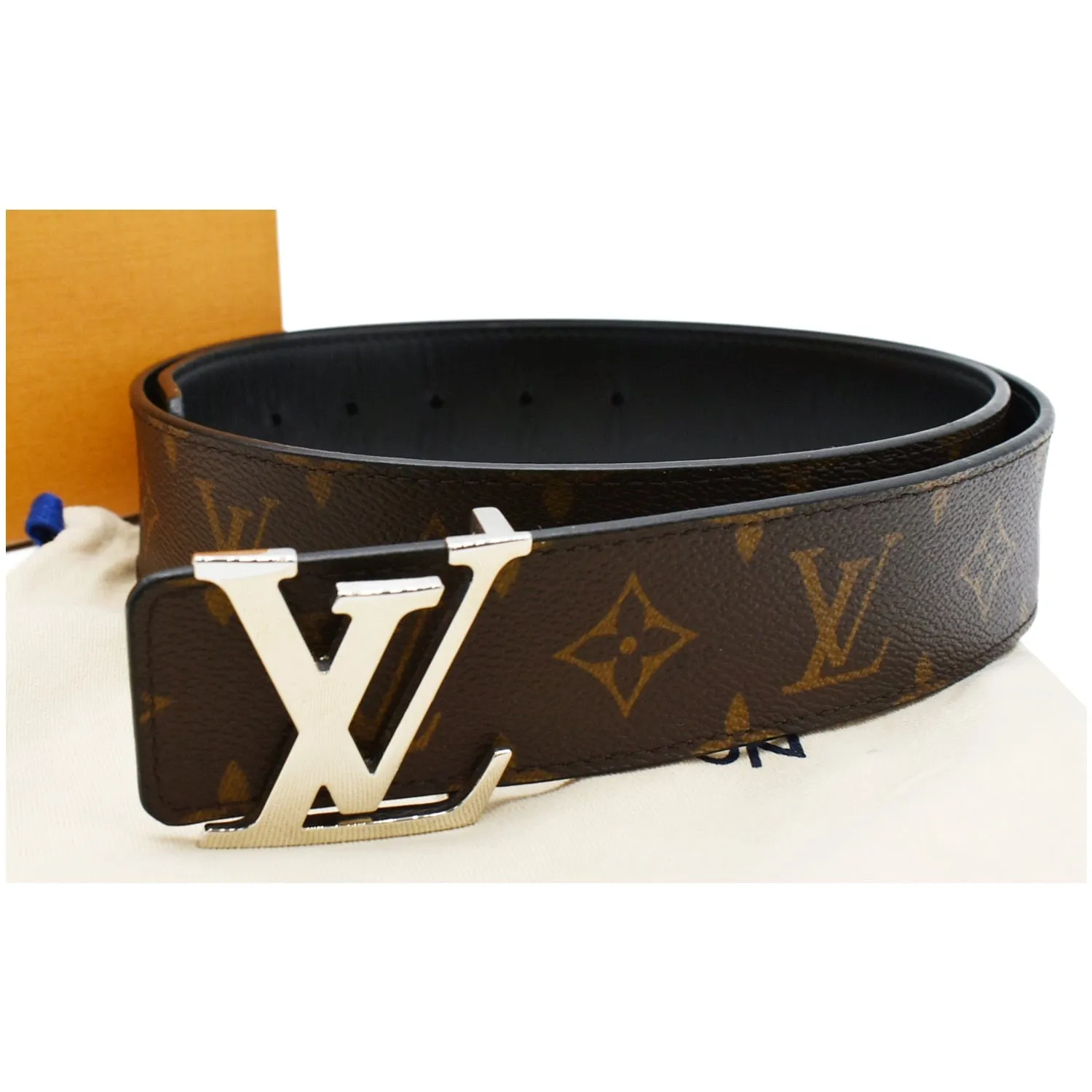 LOUIS VUITTON LV Initiales Monogram Canvas Silver Buckle Belt Brown