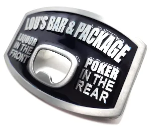 Lou's Bar & Package Belt Buckle Bottle Opener