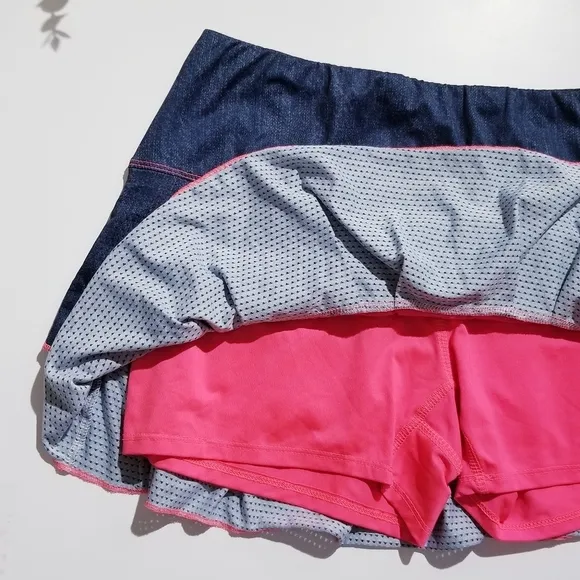 LUCKY IN LOVE Blue Denim Tennis Skirt Skort Gym Athletic Large