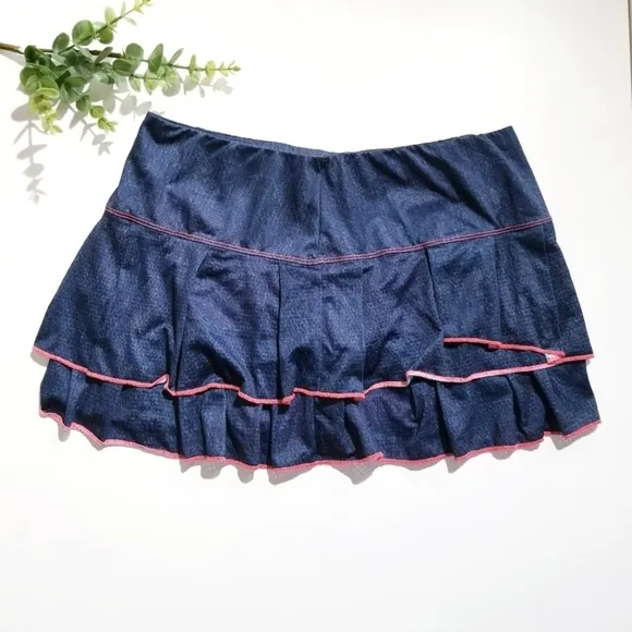 LUCKY IN LOVE Blue Denim Tennis Skirt Skort Gym Athletic Large