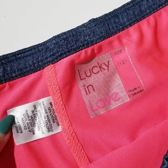 LUCKY IN LOVE Blue Denim Tennis Skirt Skort Gym Athletic Large
