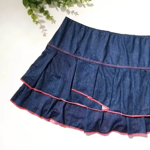 LUCKY IN LOVE Blue Denim Tennis Skirt Skort Gym Athletic Large