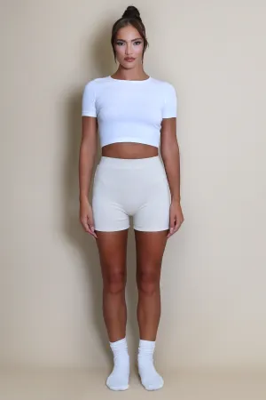 Luxe High Waisted Cycling Shorts in Beige