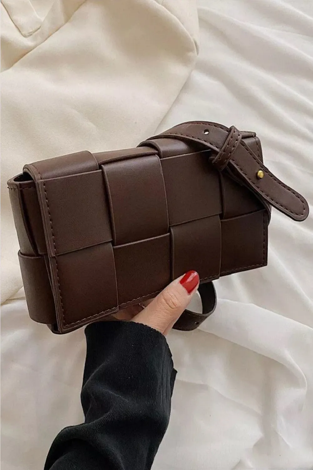Luxe Woven Vegan Leather Crossbody Bag