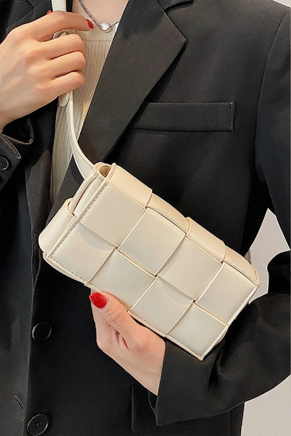 Luxe Woven Vegan Leather Crossbody Bag