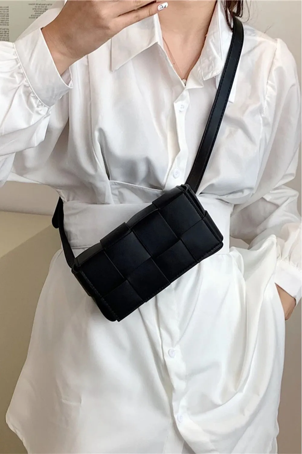 Luxe Woven Vegan Leather Crossbody Bag