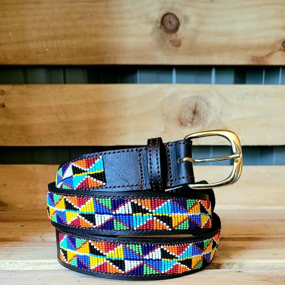 Maasai Beaded leather belt - Kitenge