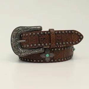 M&F Western Aztec Print Belt with Cross Conchos