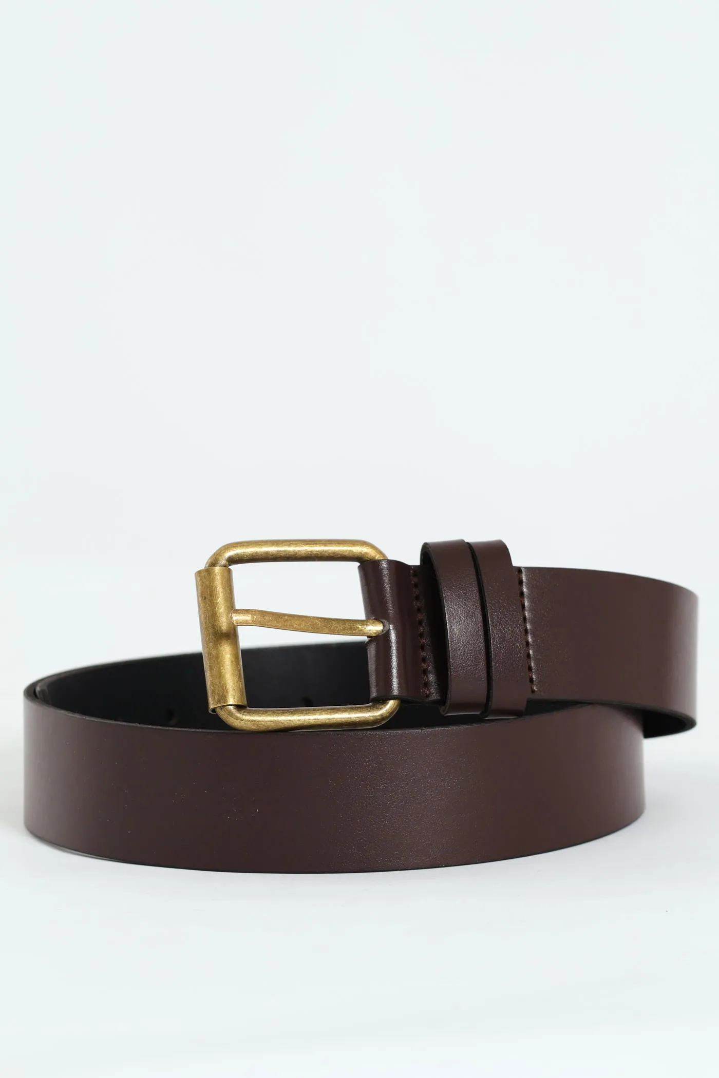 Matt Black Roller Buckle Belt - Dark Brown