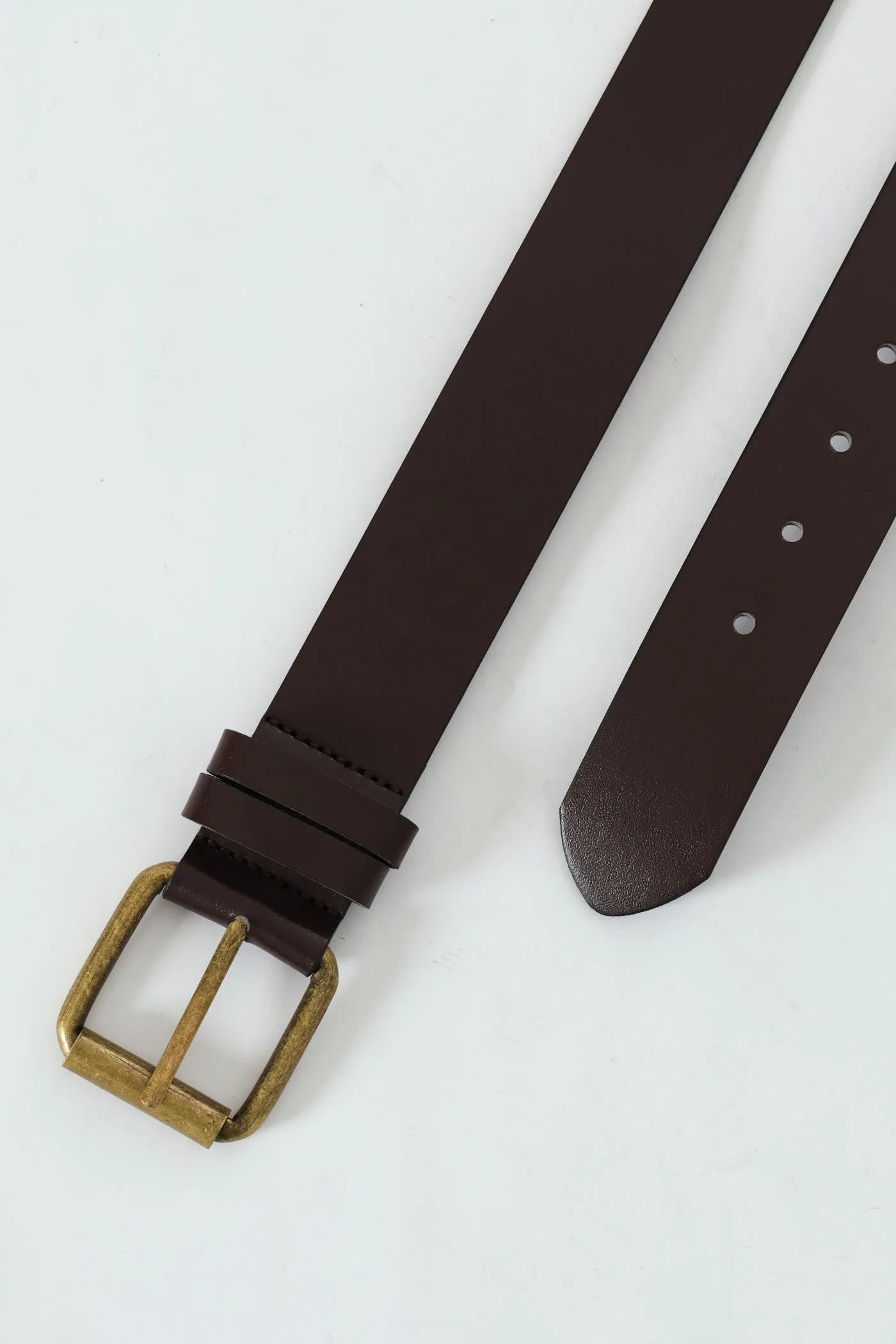 Matt Black Roller Buckle Belt - Dark Brown