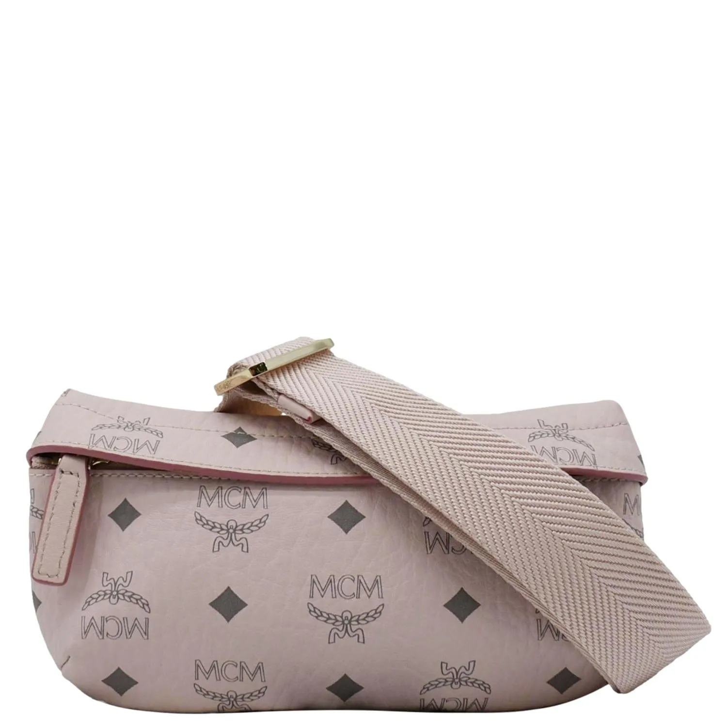 MCM Small Visetos Canvas Crossbody Belt Bag Light Pink