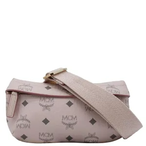 MCM Small Visetos Canvas Crossbody Belt Bag Light Pink