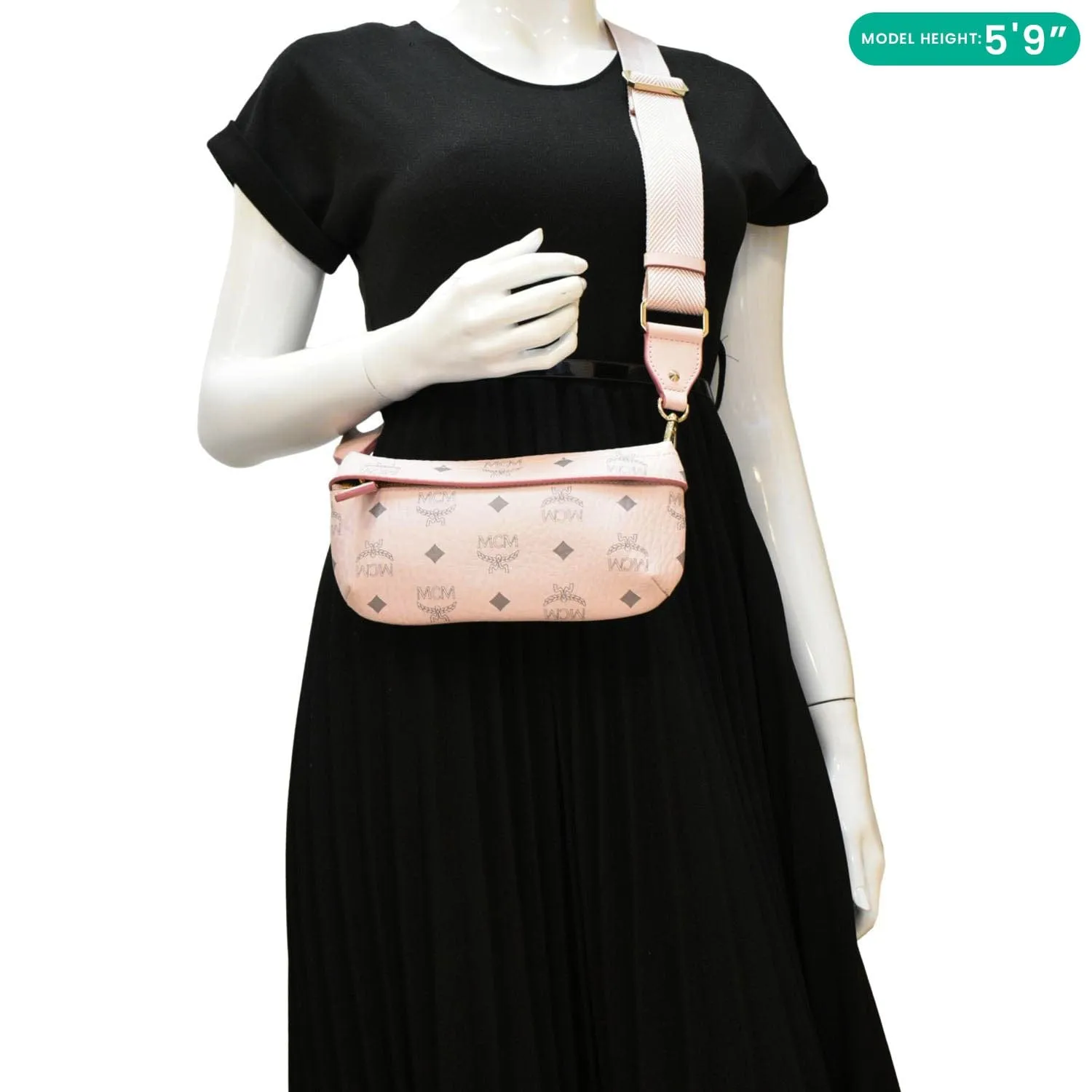 MCM Small Visetos Canvas Crossbody Belt Bag Light Pink
