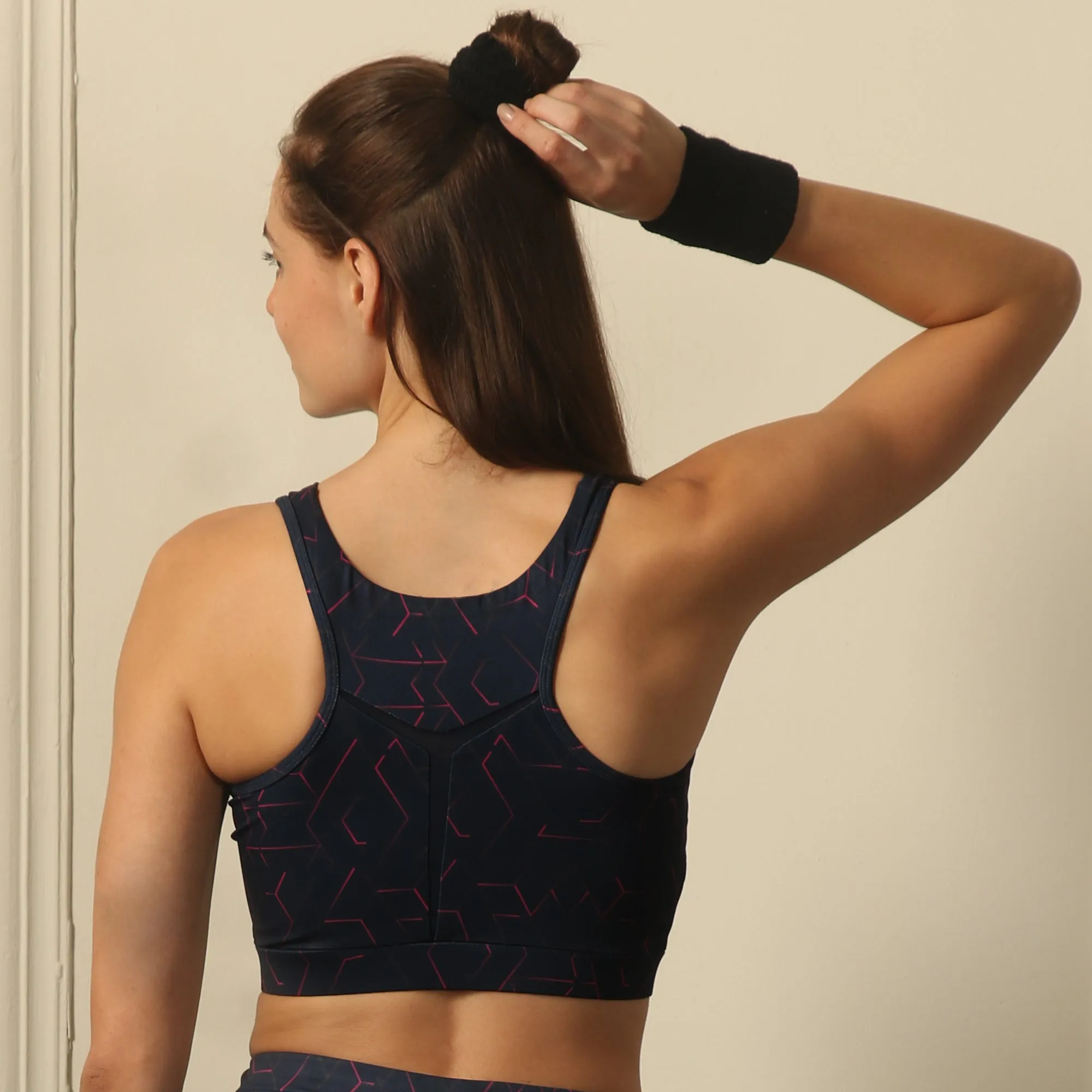 Medium Impact Quicky Dry Padded Sports Bra with Racerback and Mesh Detailing