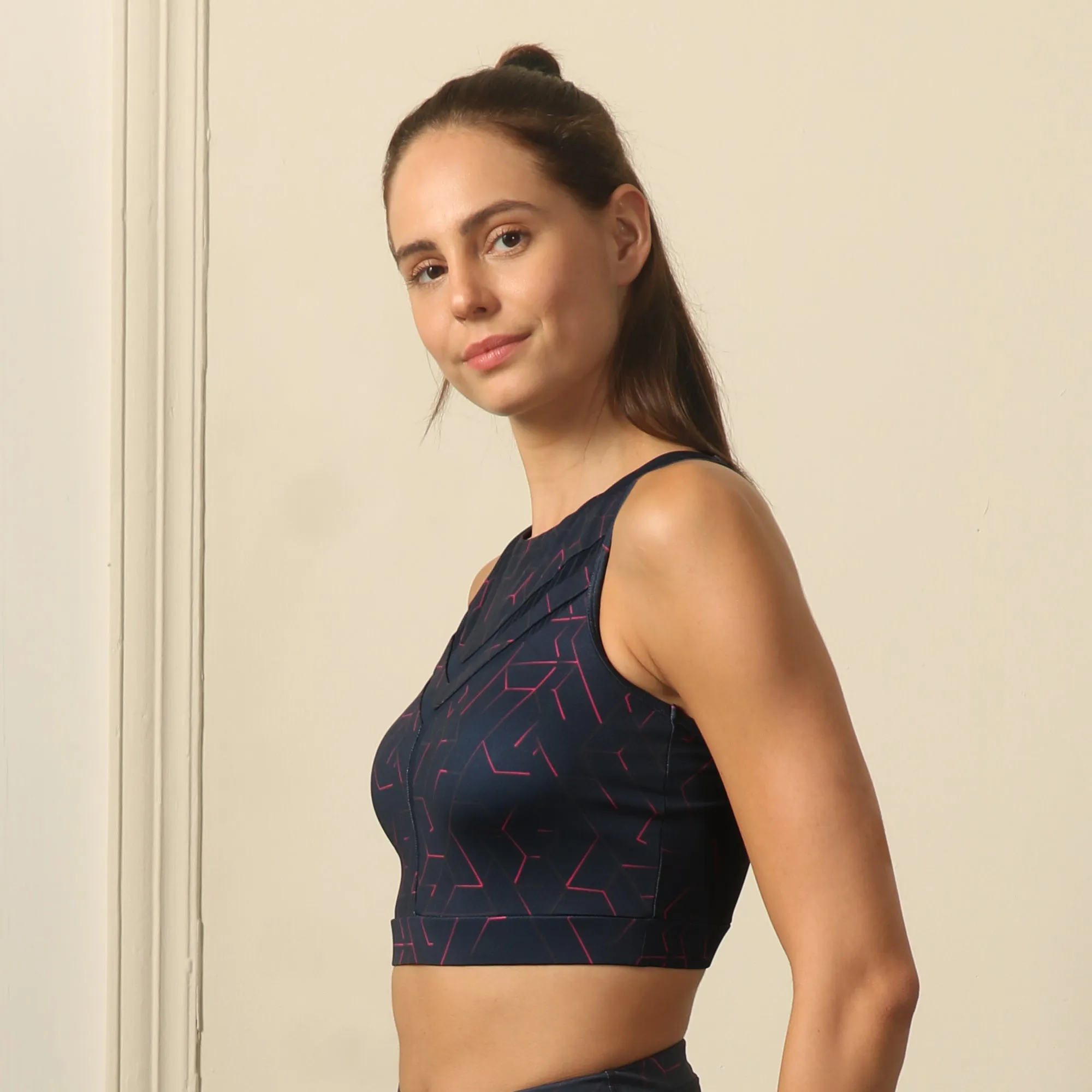 Medium Impact Quicky Dry Padded Sports Bra with Racerback and Mesh Detailing