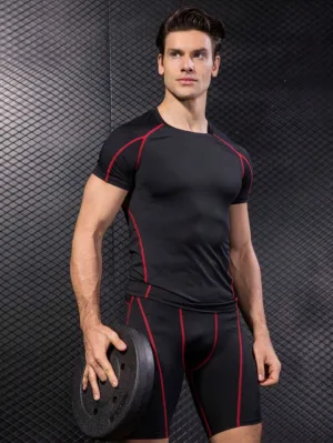 Men Contrast Topstitching Sports Tee With Shorts