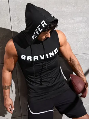 Men Letter Graphic Drawstring Hooded Sports Tank Top