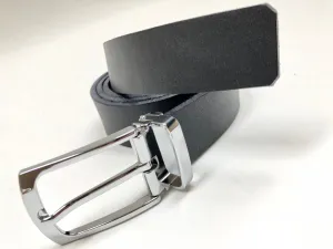 Men's Black Leather Belt with Silver Tone Buckle 34Z1