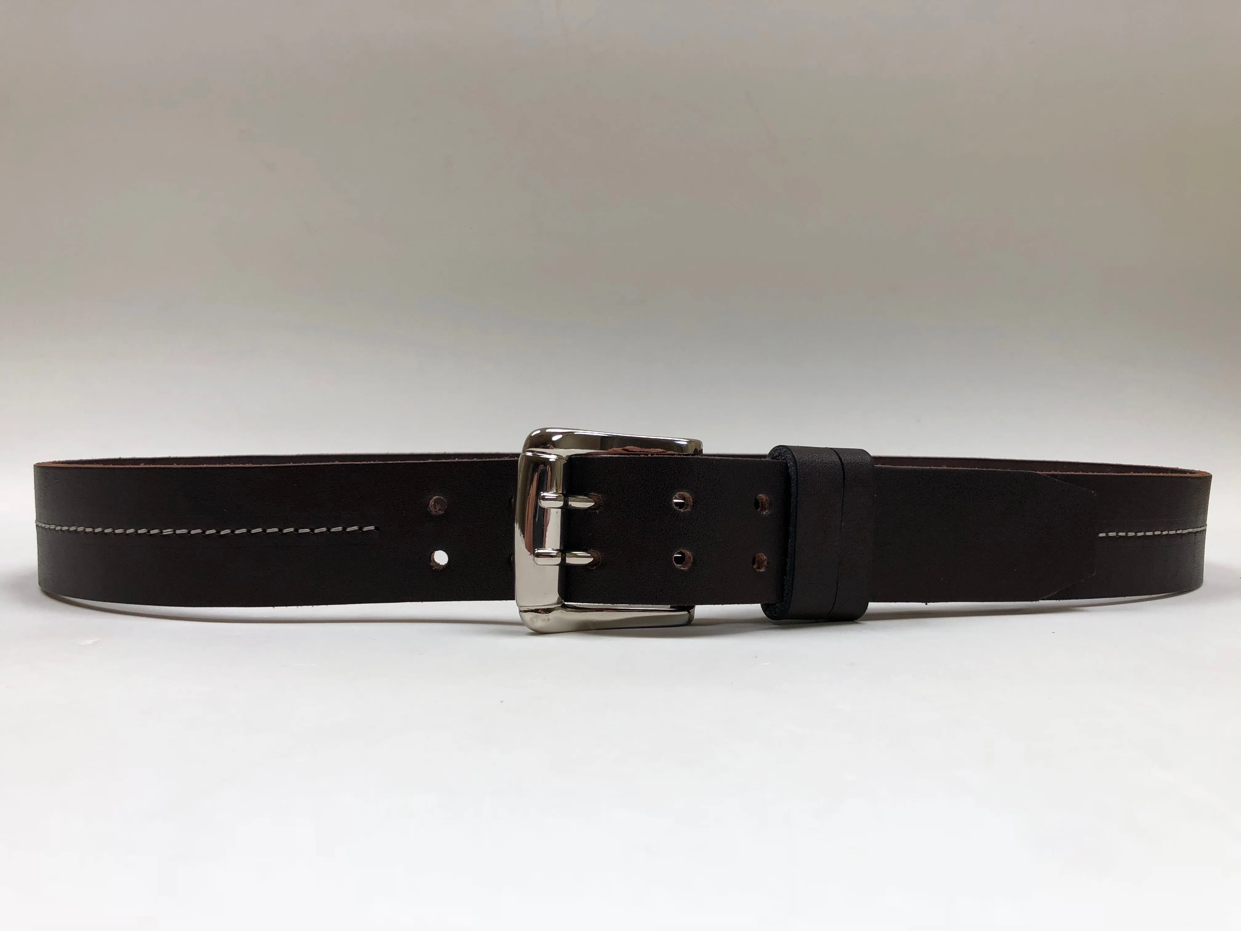 Men's Dark Brown Leather Belt with White Stitching 38C7