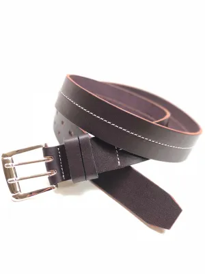 Men's Dark Brown Leather Belt with White Stitching 38C7