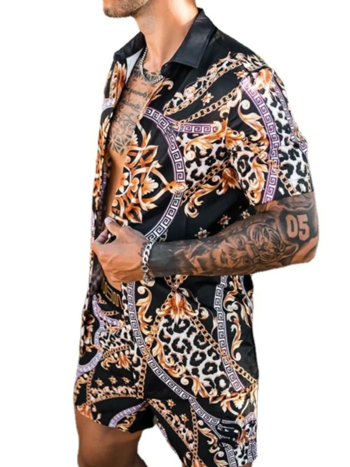 Men's Full Size Printed Short Sleeve Top and Shorts Set Plus Size
