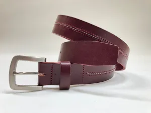 Men's vino leather belt with red and white stitching SKU#34C1