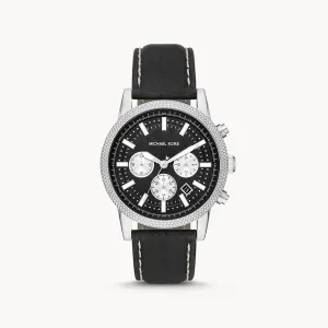 Michael Kors Hutton Chronograph Black Leather Men's Watch - MK8956