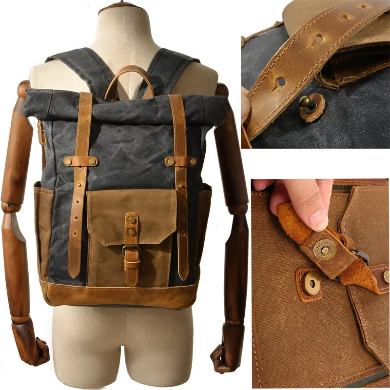 Military Roll-top Canvas Backpack For School Outdoor